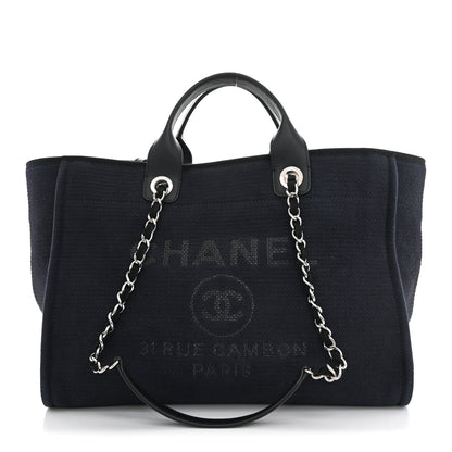 Chanel Mixed Fibers Calfskin Medium Deauville Tote Navy Blue 1 of 13