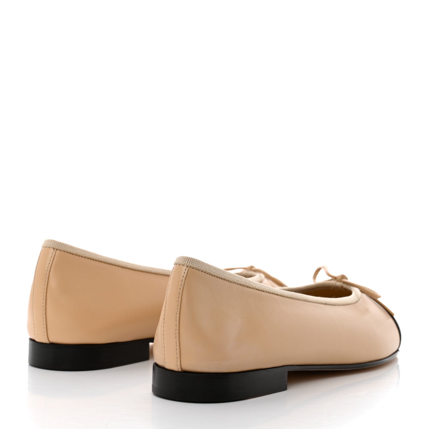 Chanel Lambskin Cap Toe CC Ballerina Flats 38 Beige Black 4 of 10