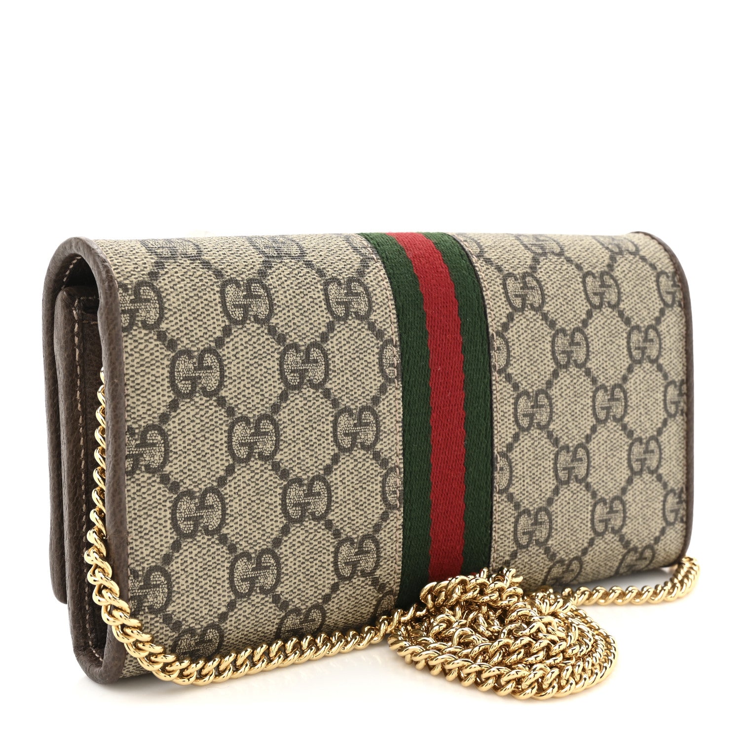 Gucci GG Supreme Monogram Web Ophidia Wallet On Chain Brown 3 of 13