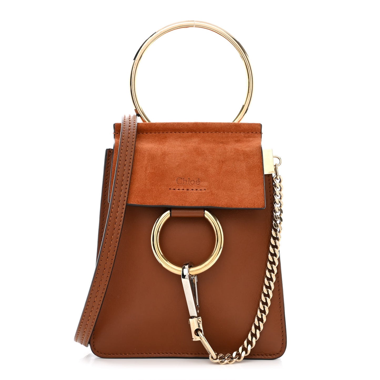 Suede Calfskin Mini Faye Bracelet Bag Tobacco
