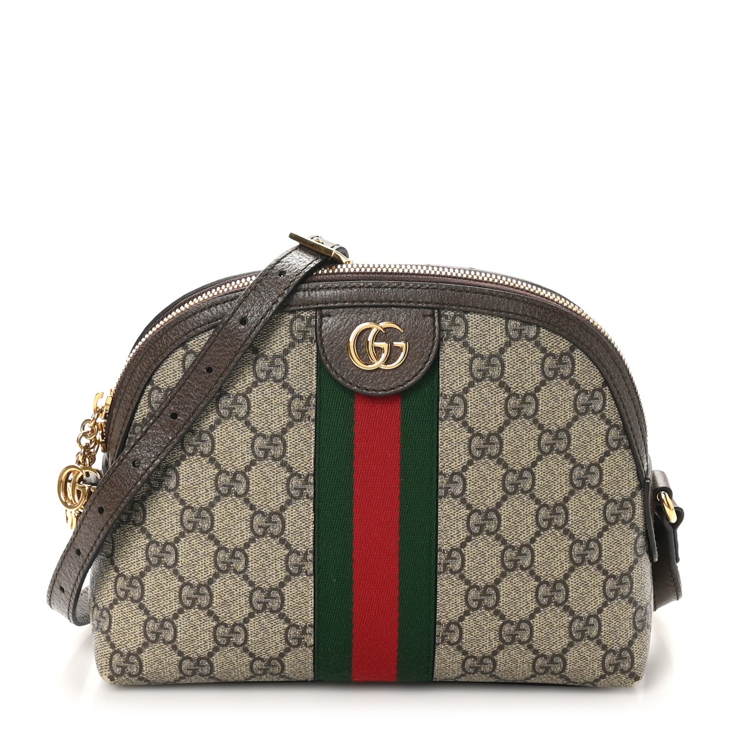 Gucci GG Supreme Monogram Textured Dollar Calfskin Web Small Ophidia Dome Shoulder Bag Beige Ebony New Acero 1 of 11