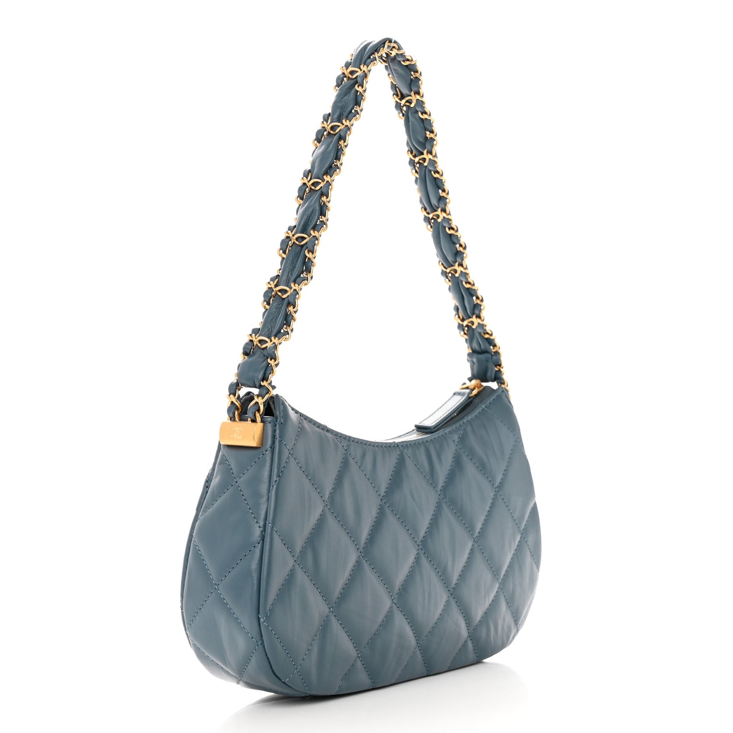 Crumpled Calfskin Quilted Braided CC Hobo Blue