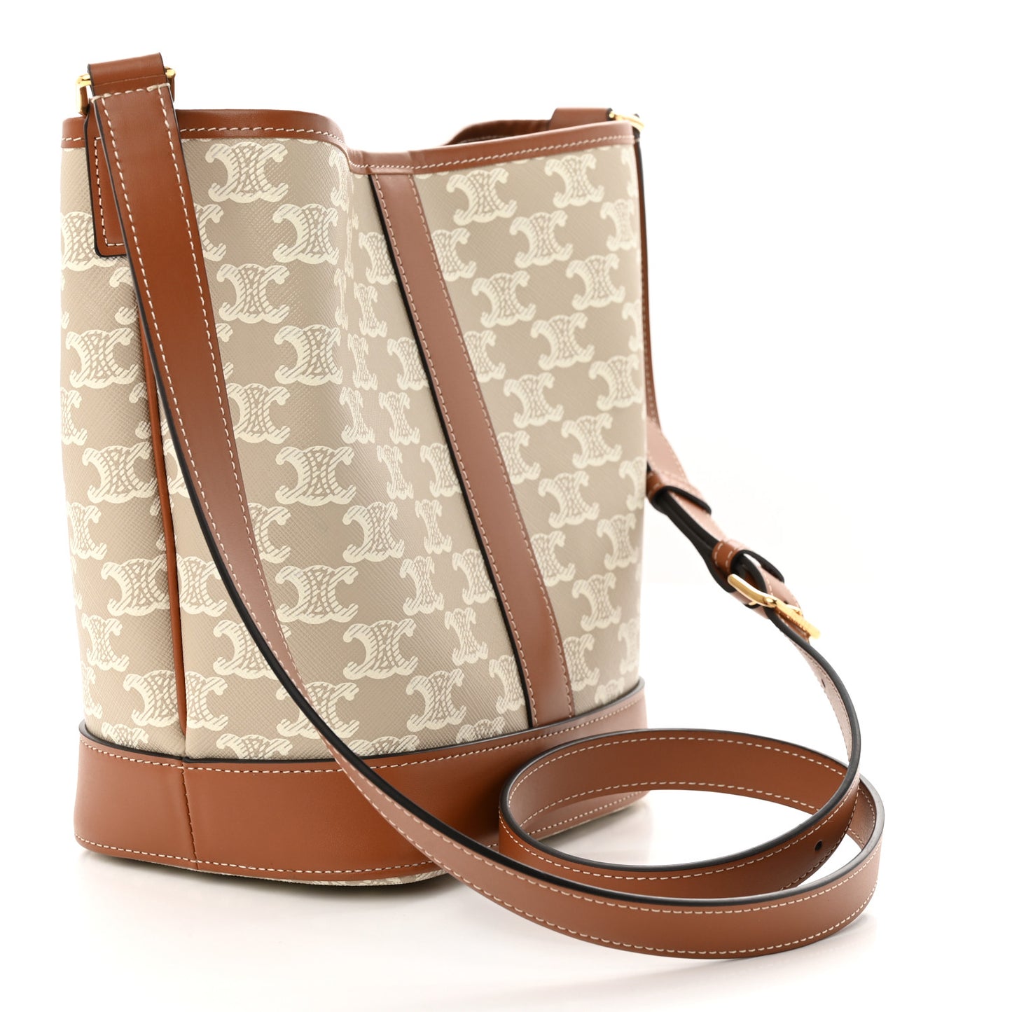 Triomphe Canvas Calfskin Small Bucket Bag Grege