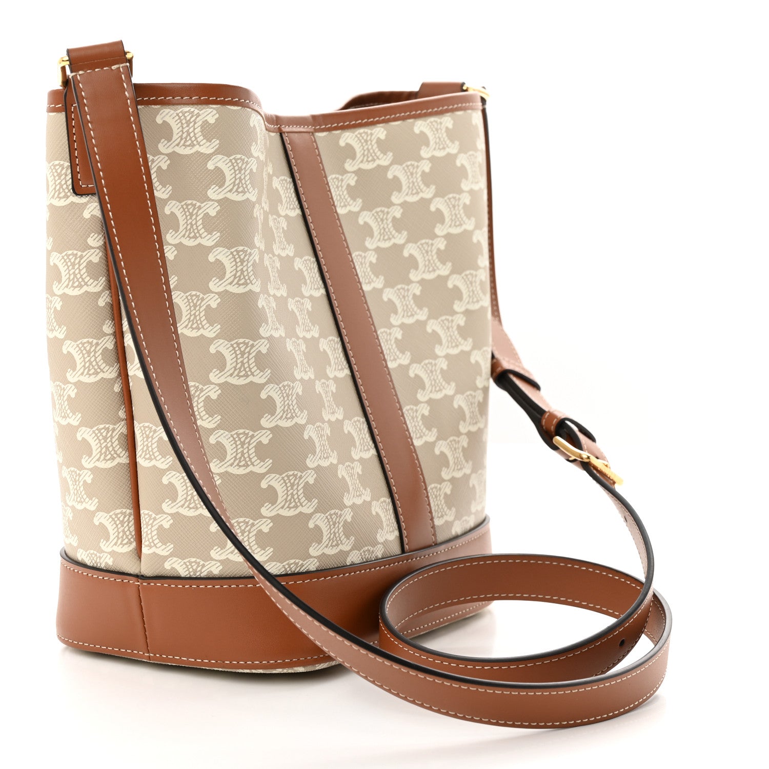 Celine Triomphe Canvas Calfskin Small Bucket Bag Grege 3 of 12