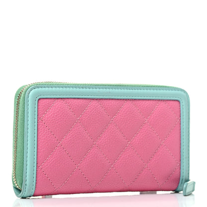 Chanel Caviar Quilted Medium Filigree Zip Around Wallet Pink Blue Green 2 of 3