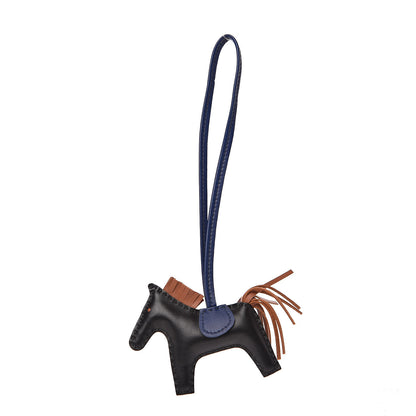 Hermes Milo Lambskin Grigri Rodeo Horse Bag Charm PM Black Bleu Encre Gold 1 of 3