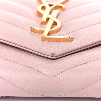 Saint Laurent Grain De Poudre Matelasse Chevron Monogram Flap Wallet Pale Pink 17 of 20