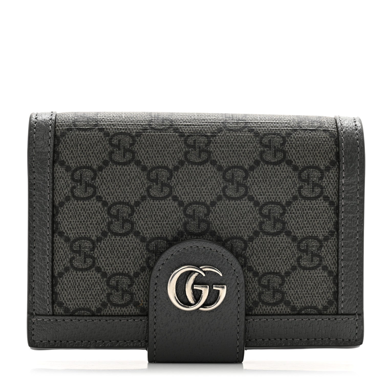 Gucci GG Supreme Monogram Textured Dollar Calfskin Web Ophidia Passport Case Grey 1 of 8