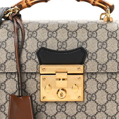 Gucci GG Supreme Monogram Small Padlock Bamboo Shoulder Bag Beige Black Cuir 8 of 12