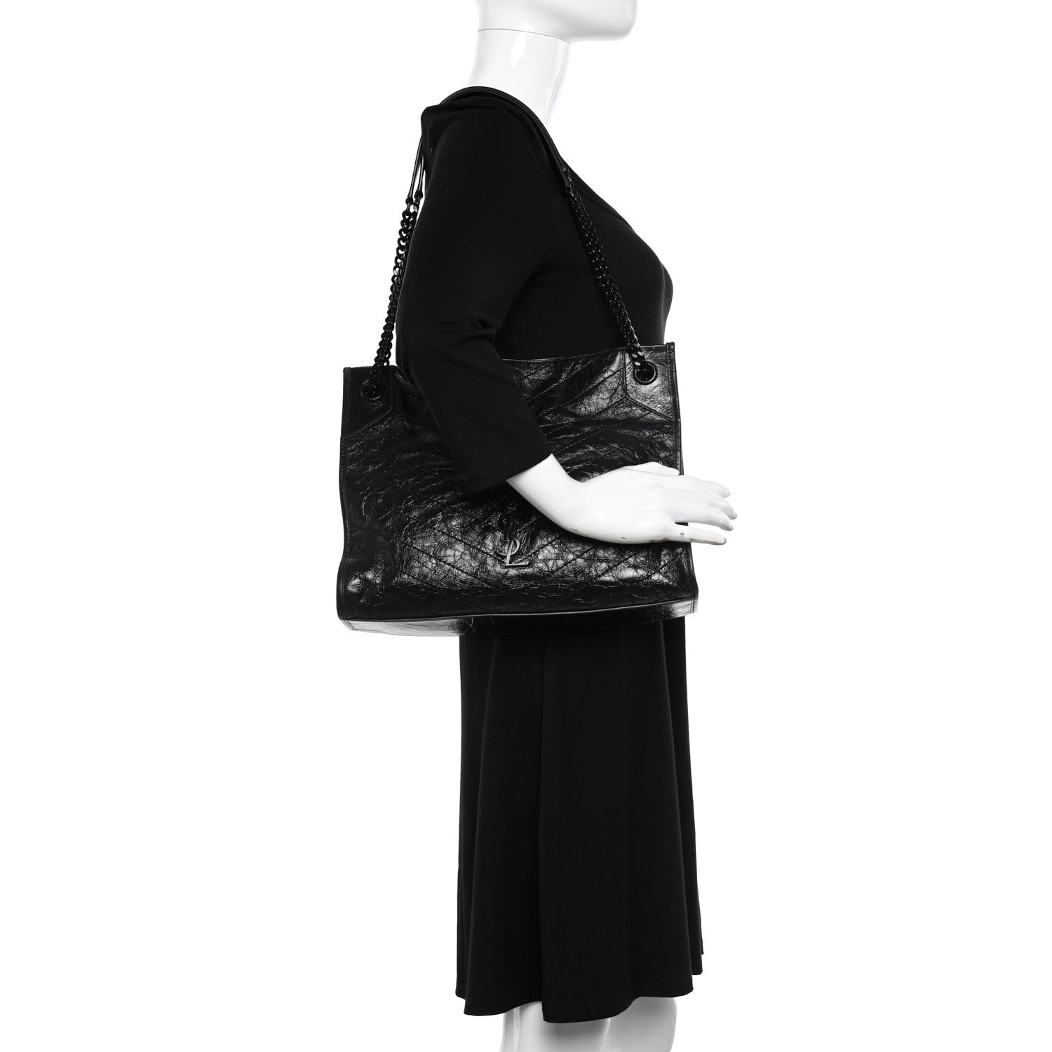 Saint Laurent Crinkled Calfskin Matelasse Monogram Medium Niki Shopper Tote Black 2 of 11