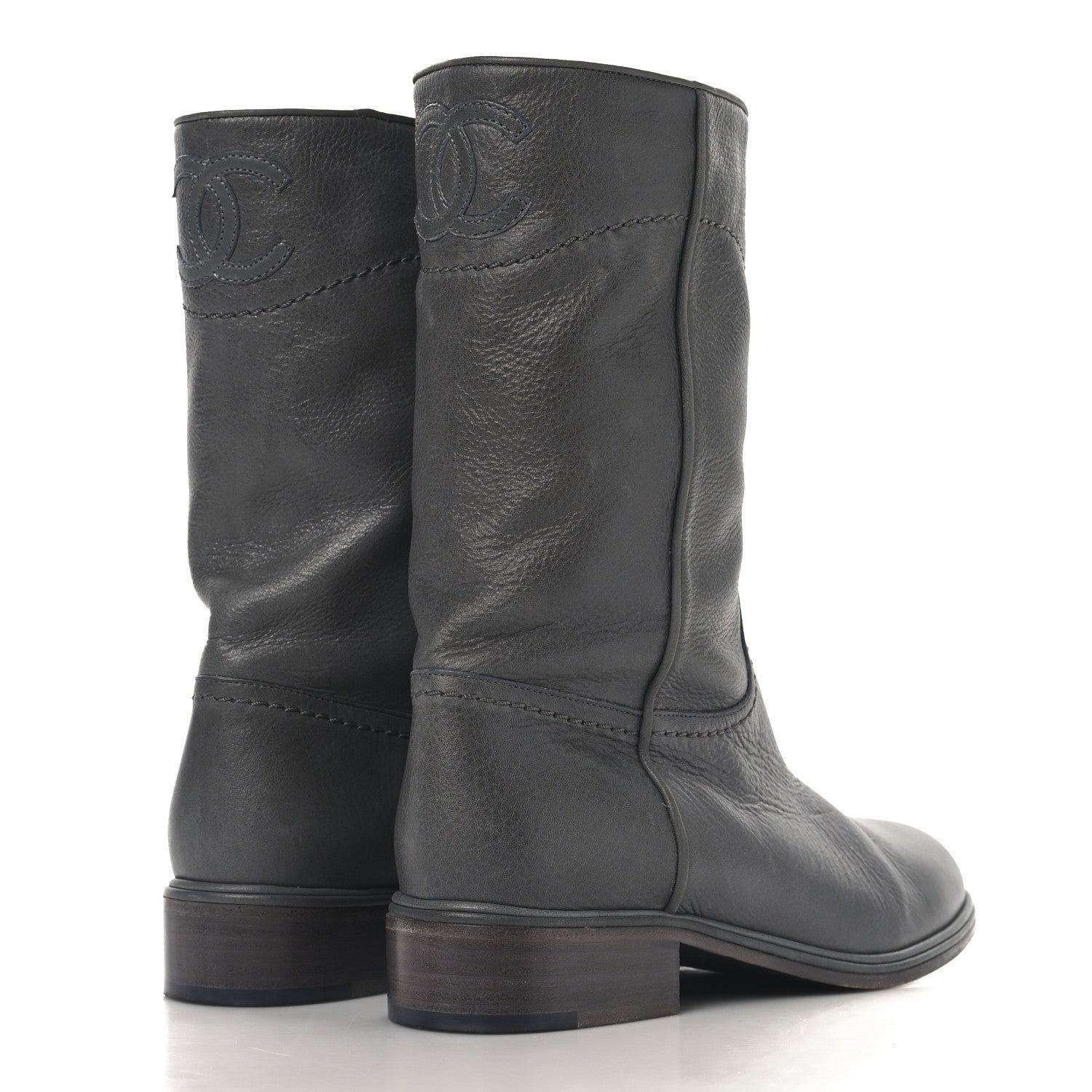 Chanel Calfskin Ascot CC Boots 37.5 Gray 4 of 9