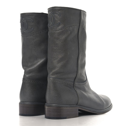 Chanel Calfskin Ascot CC Boots 37.5 Gray 4 of 9