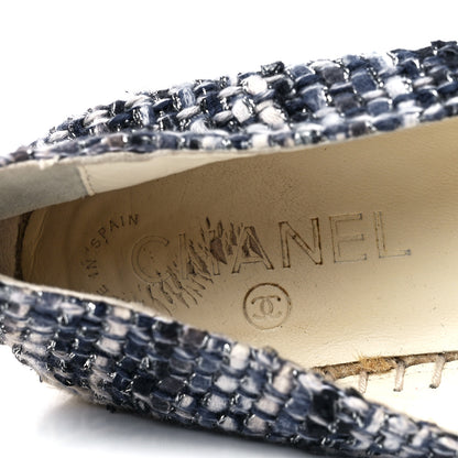 Chanel Metallic Tweed Lambskin CC Espadrilles 37 Blue Black Silver 8 of 9