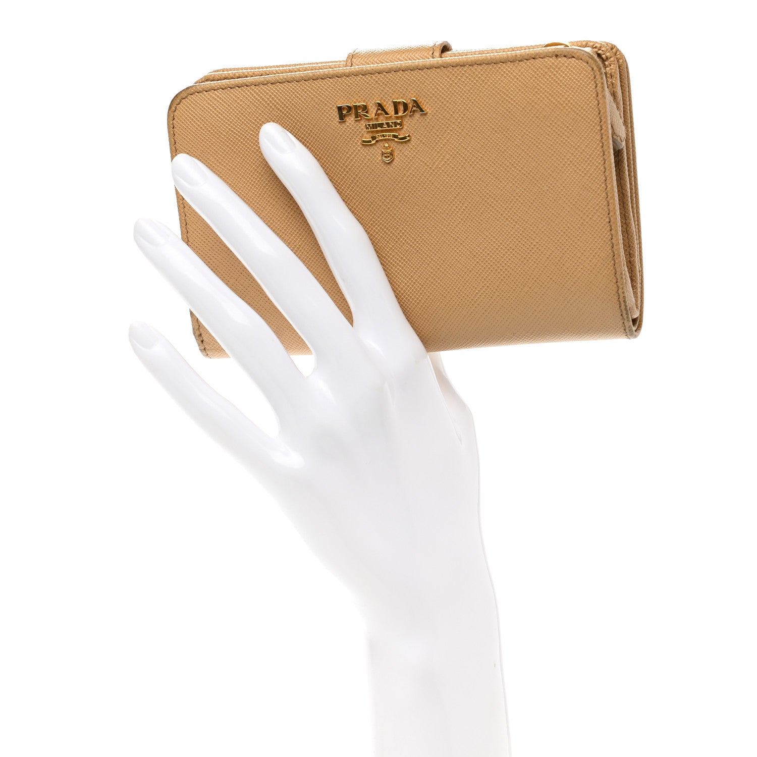 Prada Saffiano Metal Compact Wallet Noisette 2 of 15