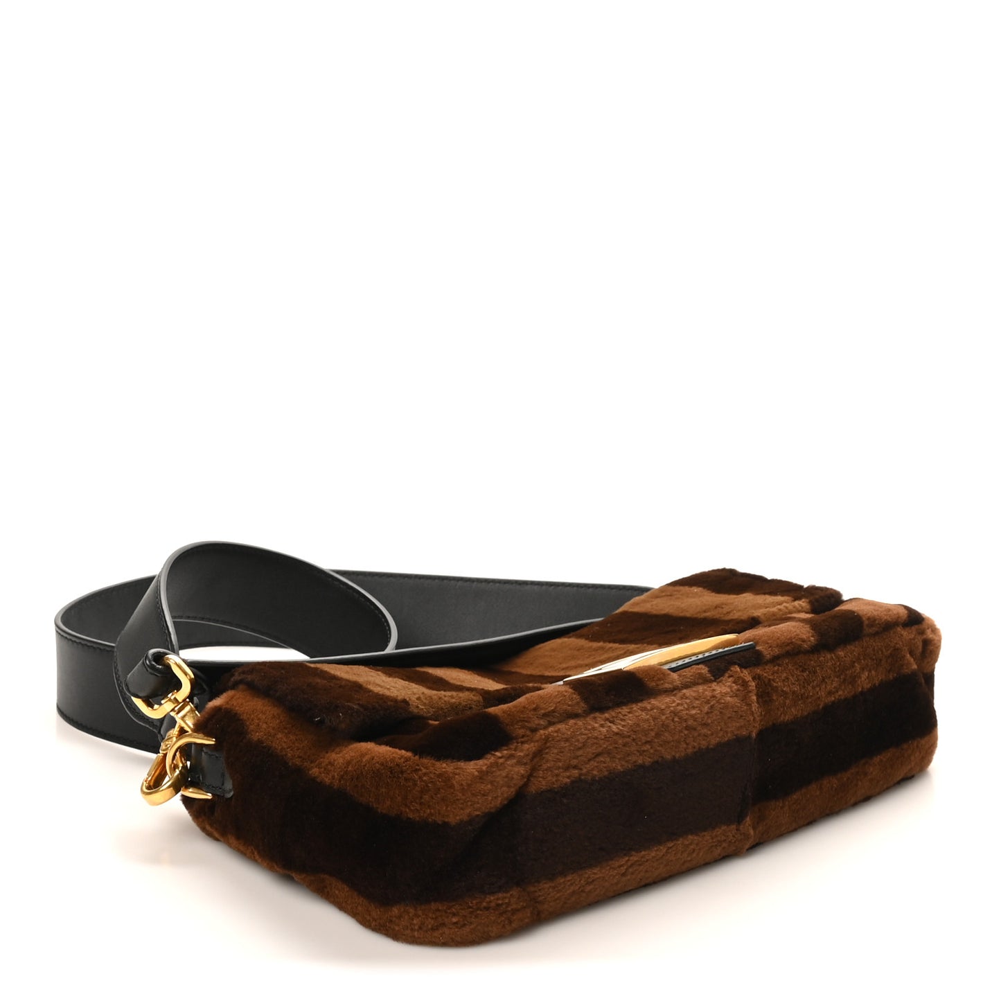 Shearling Vitello Vernice Mou Pequin Striped Baguette Tobacco Black
