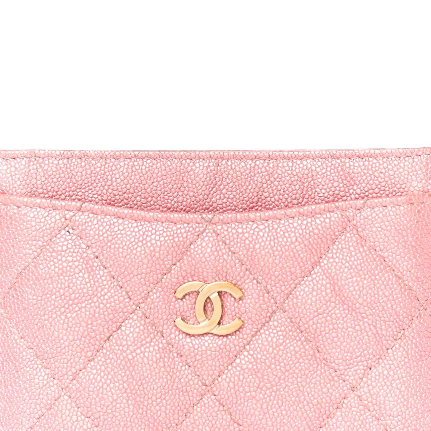 Iridescent Caviar Quilted Card Holder Pink