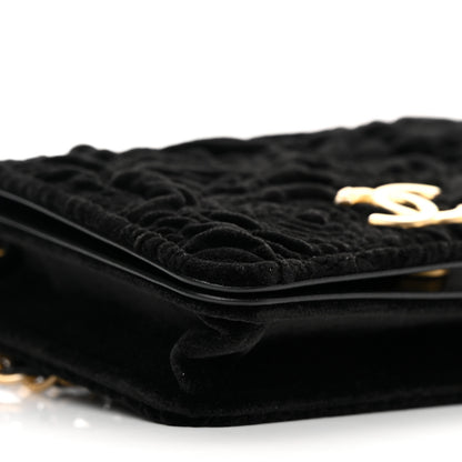 Chanel Velvet Quilted Camellia Velvet Flap Coin Purse With Chain Black 10 of 12
