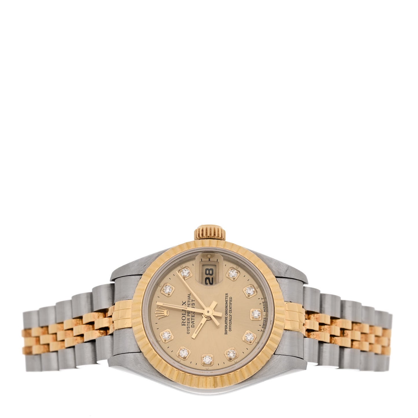 Stainless Steel 18K Yellow Gold Diamond 26mm Oyster Perpetual Datejust Watch Champagne 69173