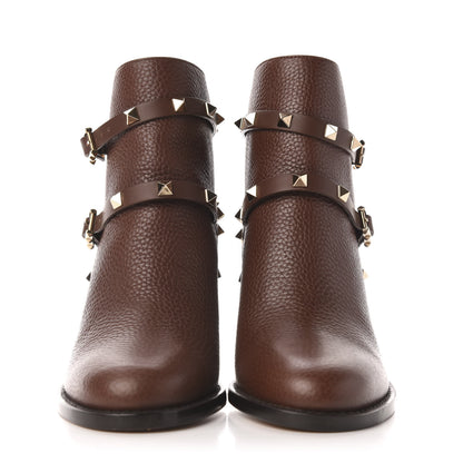Valentino Garavani Pebbled Calfskin Rockstud Double Buckle 70mm Block Heel Ankle Boots 36 Light Brown 2 of 9