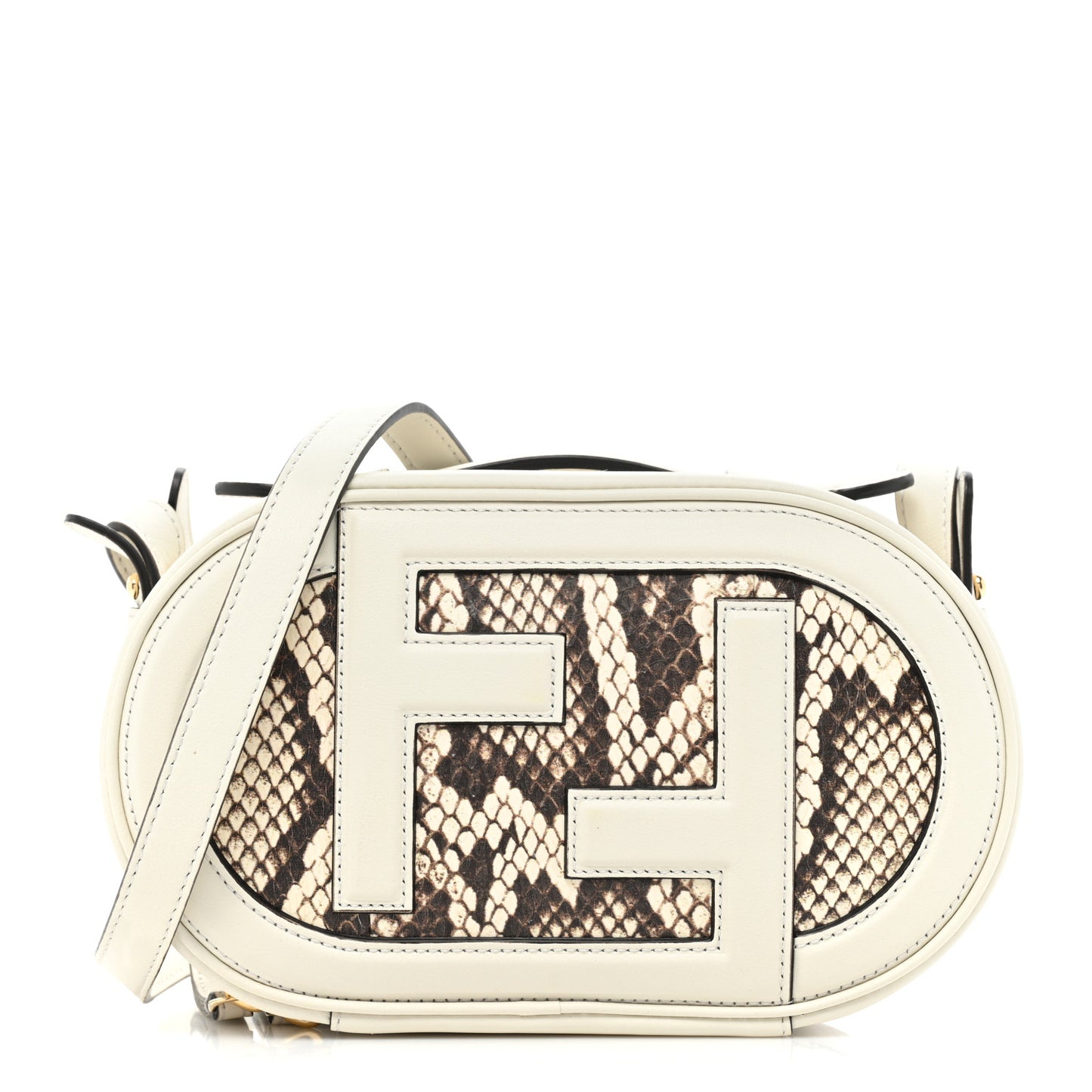 Vitello Grace Elaphe Python Print O'Lock Mini Camera Case White Ice Daisy Roccia