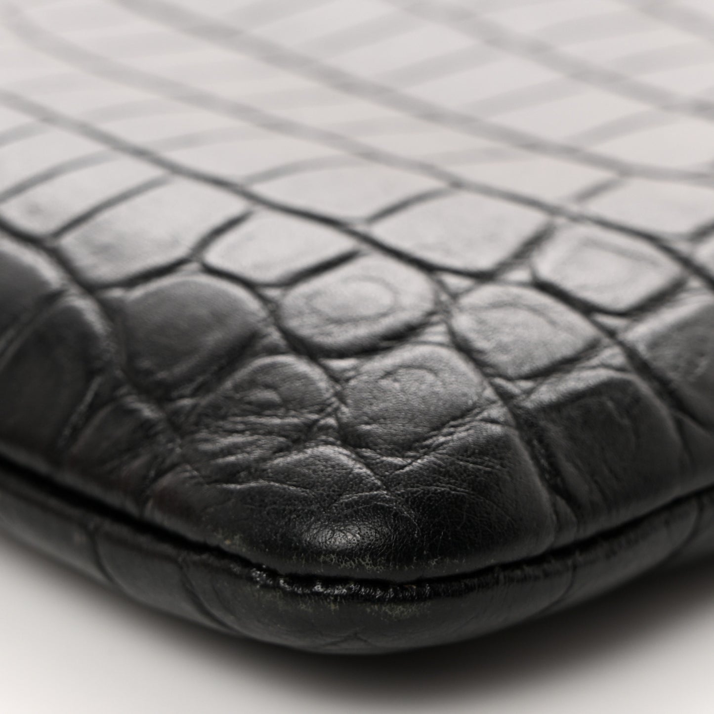 Calfskin Crocodile Embossed Monogram Zip Pouch Black
