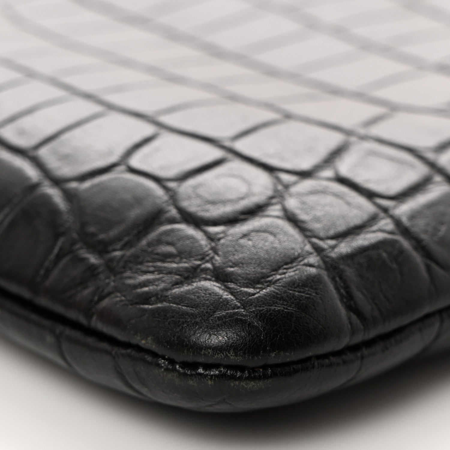 Saint Laurent Calfskin Crocodile Embossed Monogram Zip Pouch Black 9 of 9
