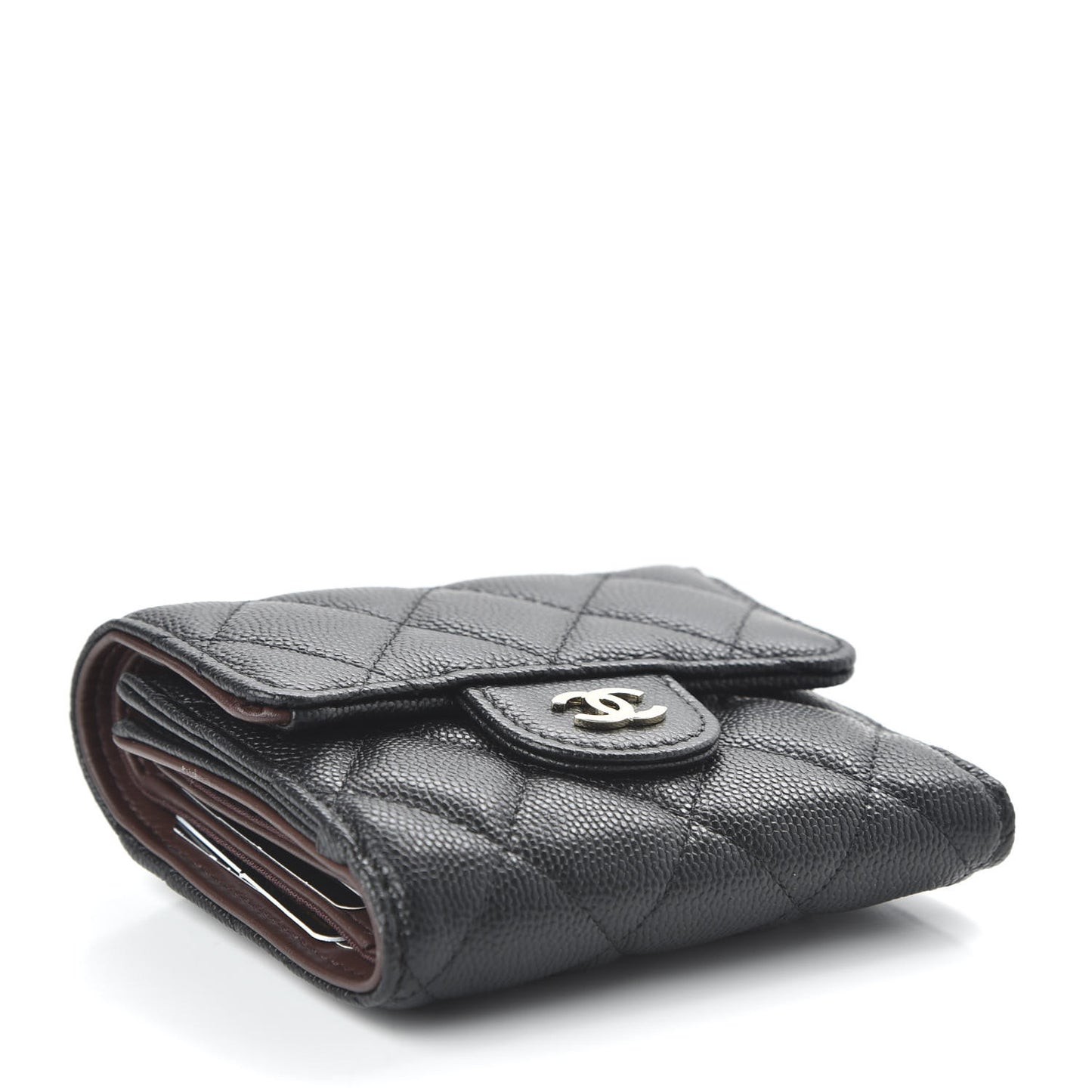 Caviar Quilted Compact Flap Wallet Black