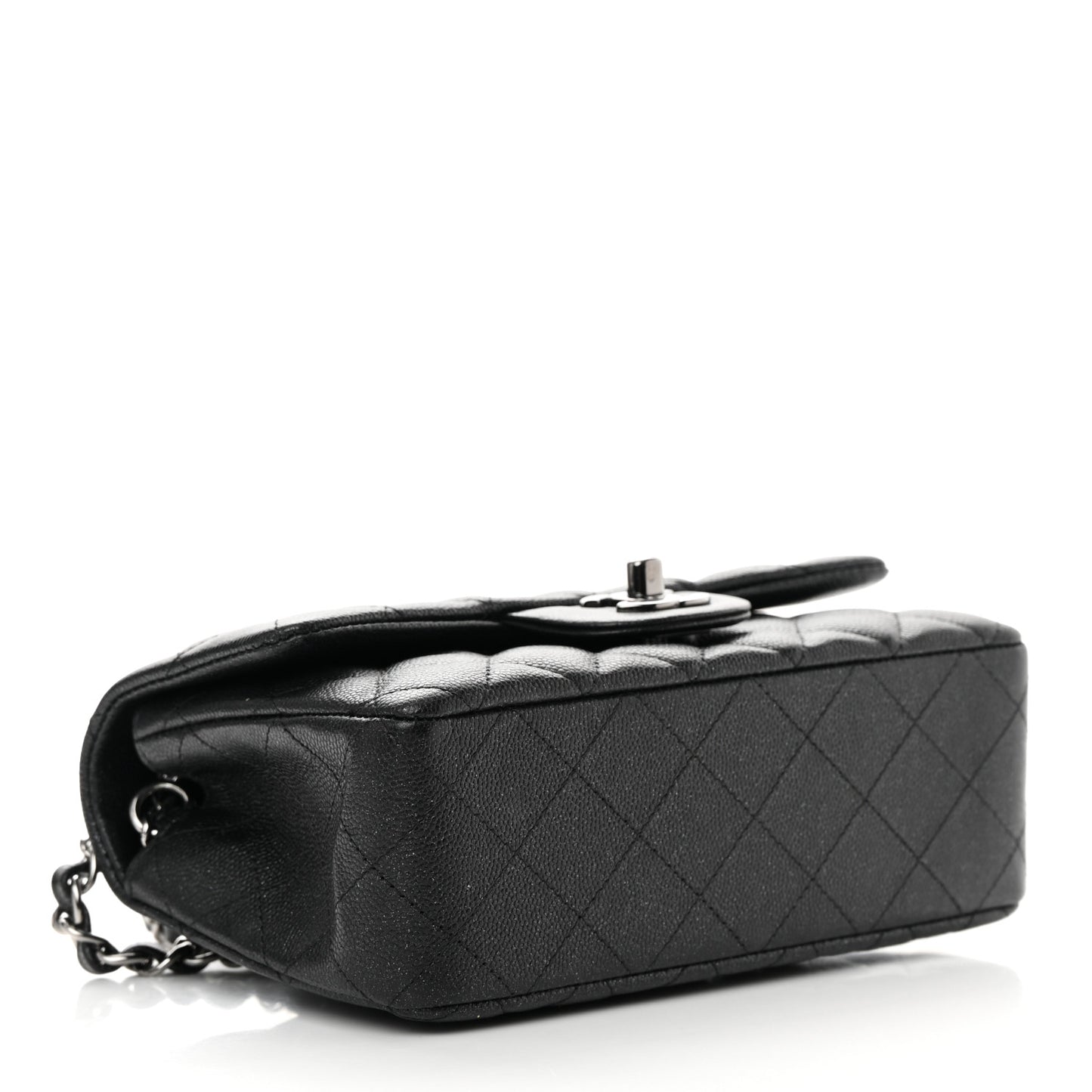 Iridescent Caviar Quilted Mini Rectangular Flap Black