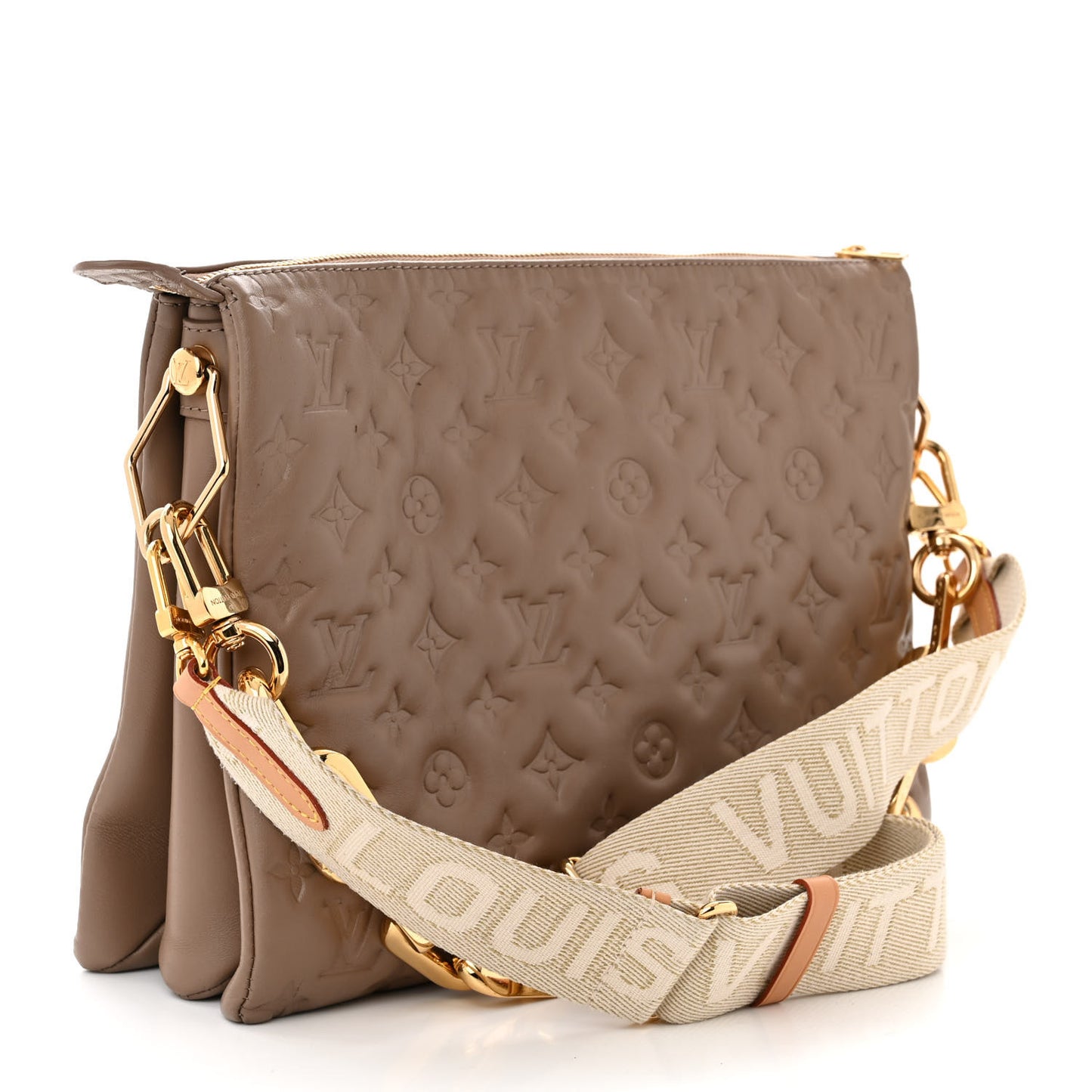 Lambskin Embossed Monogram Coussin MM Taupe