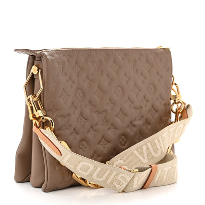 Louis Vuitton Lambskin Embossed Monogram Coussin MM Taupe 3 of 11