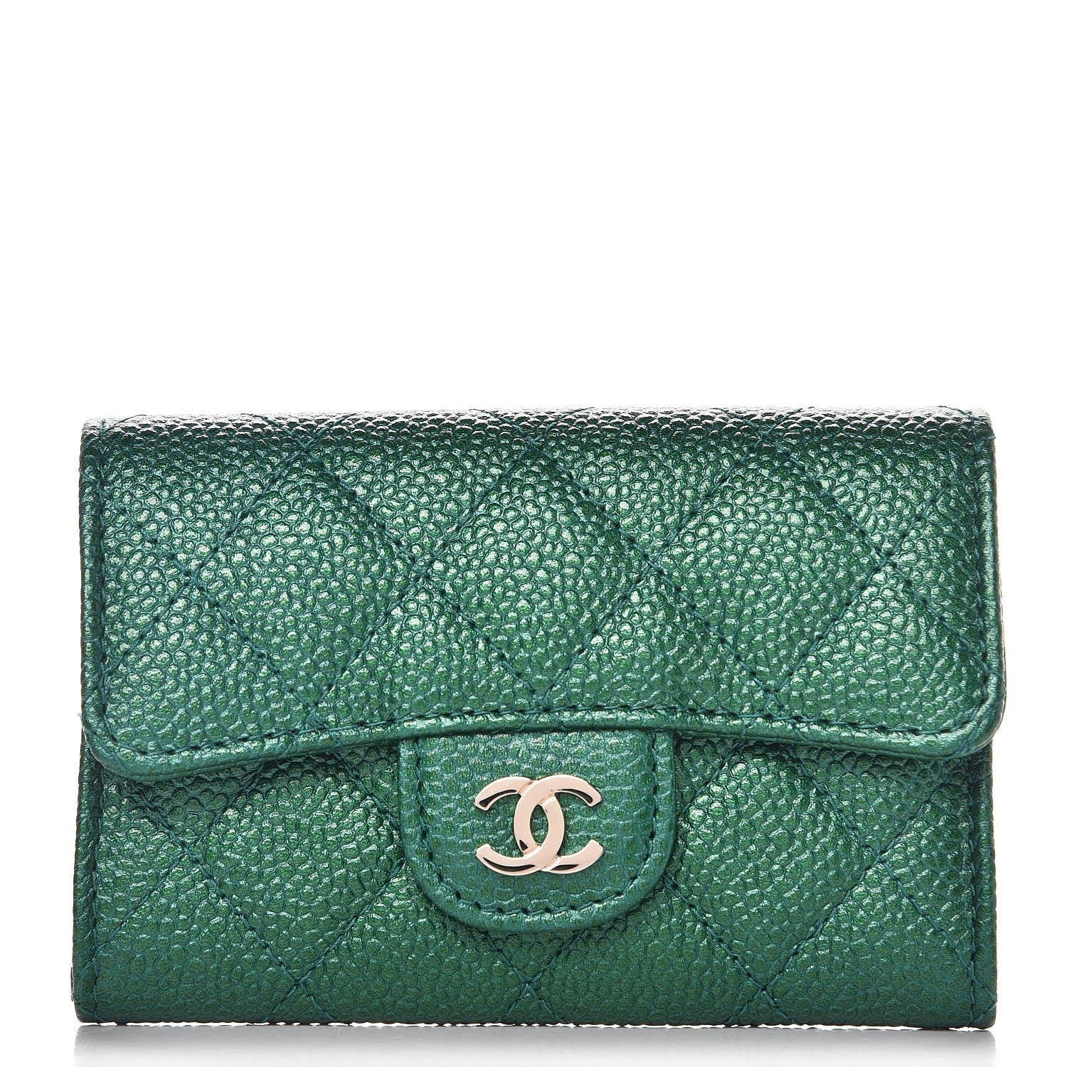 Chanel Metallic Caviar Quilted Card Holder Green 1 of 9