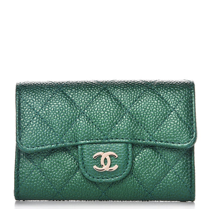 Chanel Metallic Caviar Quilted Card Holder Green 1 of 9