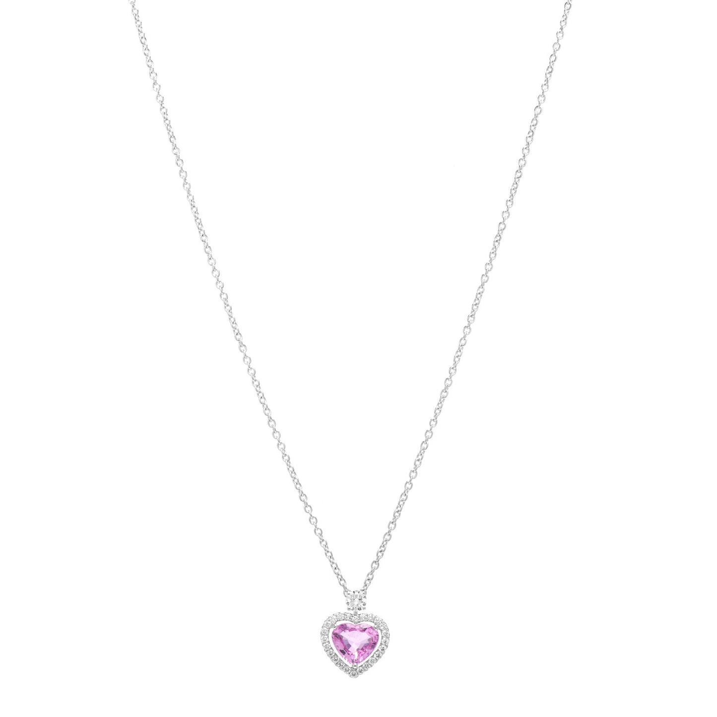 18K White Gold Diamond Pink Sapphire Constellation Heart Pendant Necklace