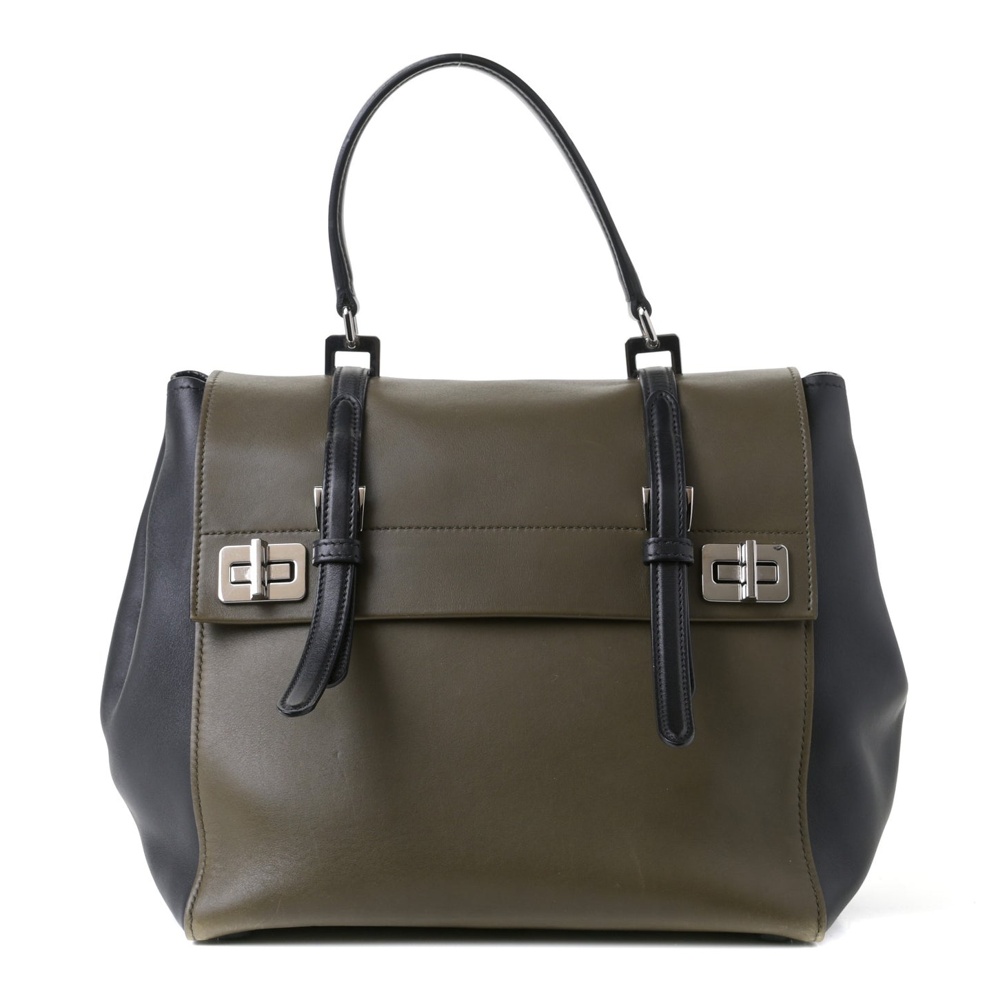 City Calfskin Convertible Top Handle Tote Militare Green Black