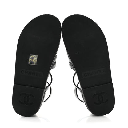 Chanel Lambskin Espadrille Sandals 37 Black 5 of 9
