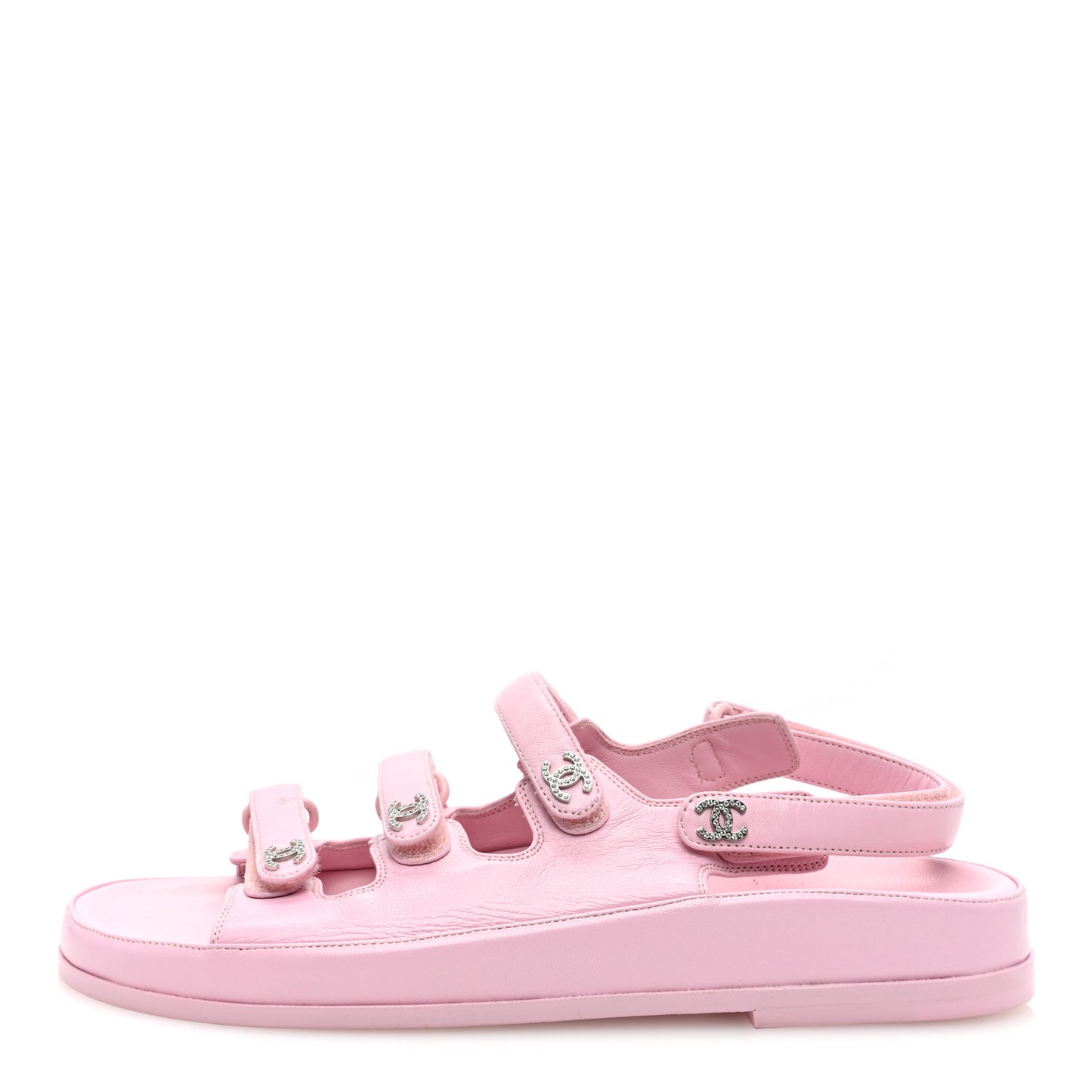 Lambskin Crystal CC Velcro Dad Sandals 39 Light Pink
