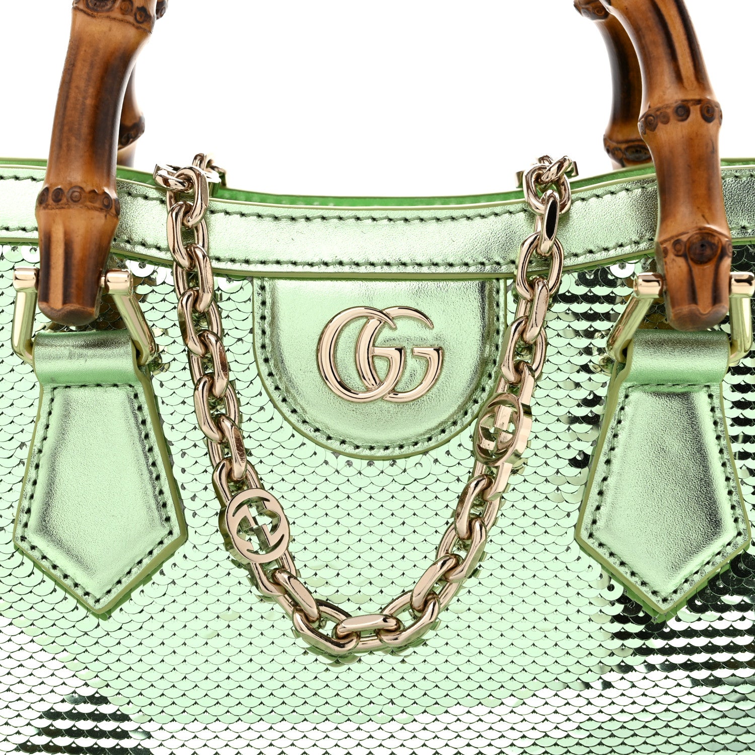 Gucci Metallic Calfskin Sequin Mini Diana Tote Bag Green 8 of 12