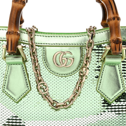 Gucci Metallic Calfskin Sequin Mini Diana Tote Bag Green 8 of 12
