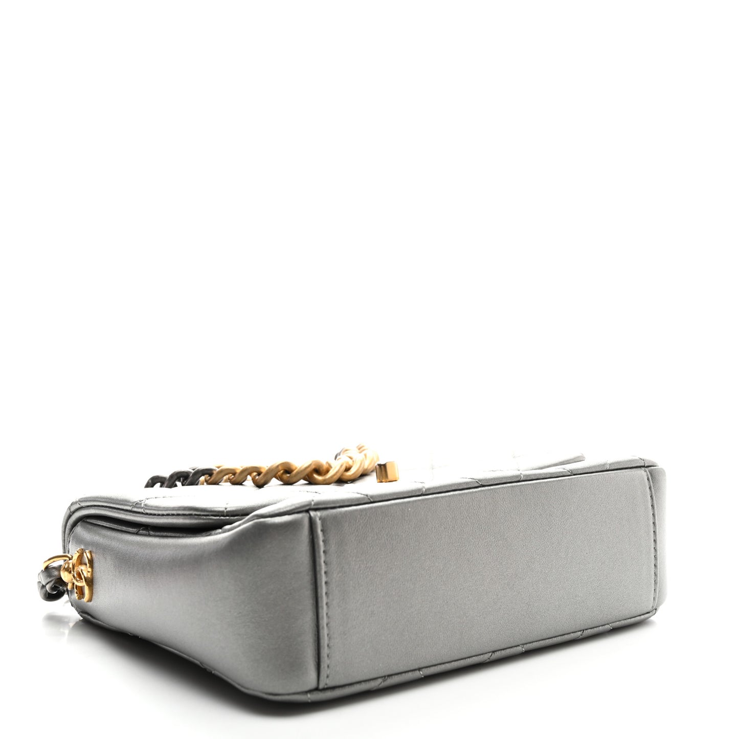 Metallic Lambskin Quilted Small Side Note Flap Grey
