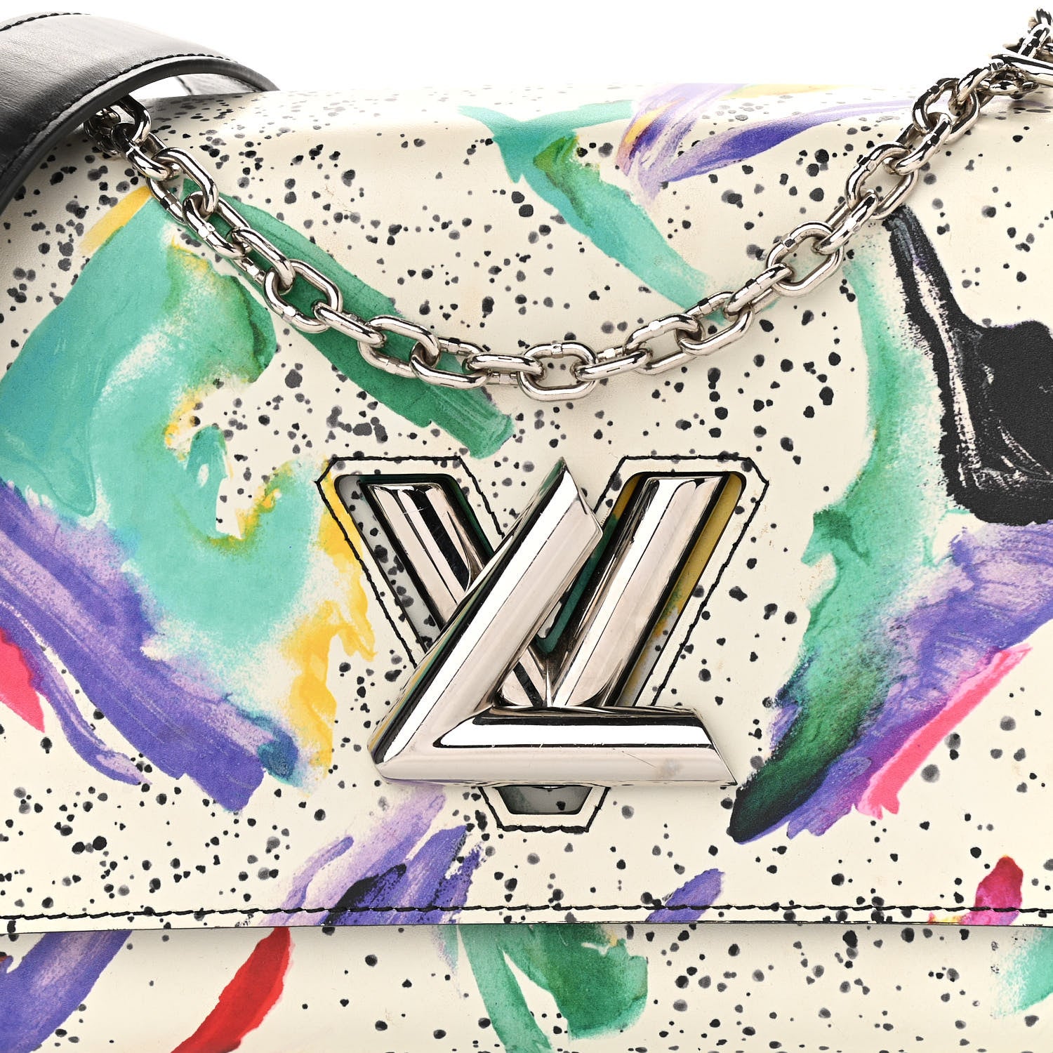 Louis Vuitton Calfskin Splash Print Twist Shoulder Bag MM White 7 of 10