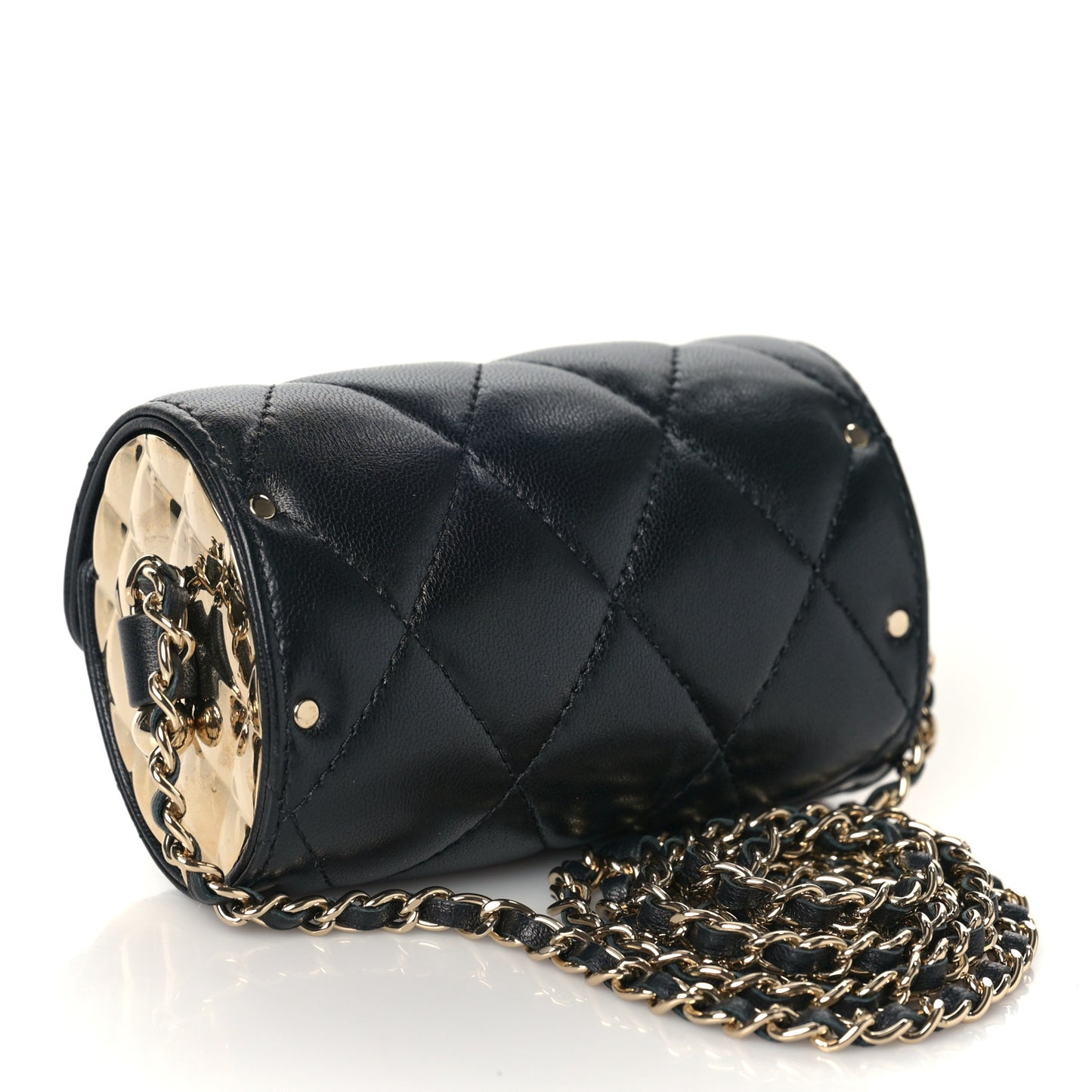 Lambskin Quilted Box Of Secrets Card Holder With Chain Black