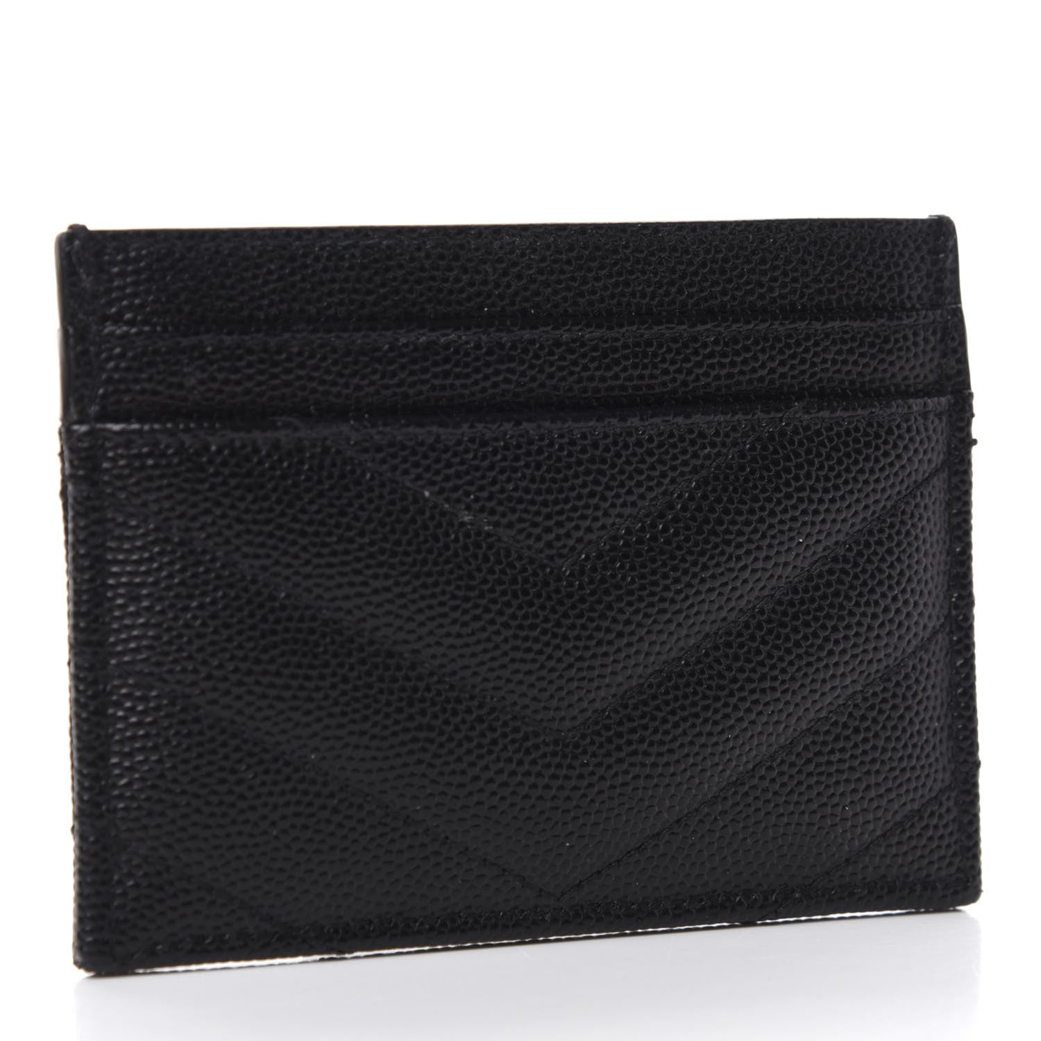 Saint Laurent Grain De Poudre Matelasse Chevron Monogram Credit Card Case Black 3 of 7