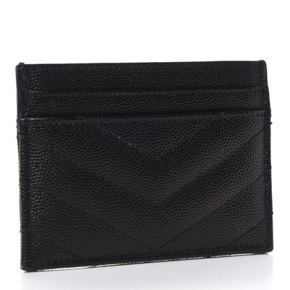 Saint Laurent Grain De Poudre Matelasse Chevron Monogram Credit Card Case Black 3 of 7