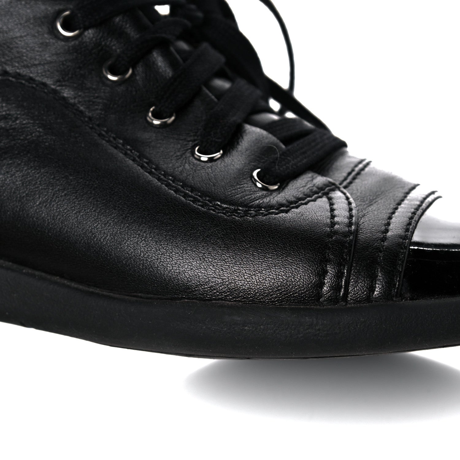 Chanel Lambskin Patent Cap Toe CC Sneakers 37.5 Black 11 of 15