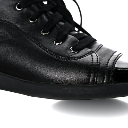 Chanel Lambskin Patent Cap Toe CC Sneakers 37.5 Black 11 of 15