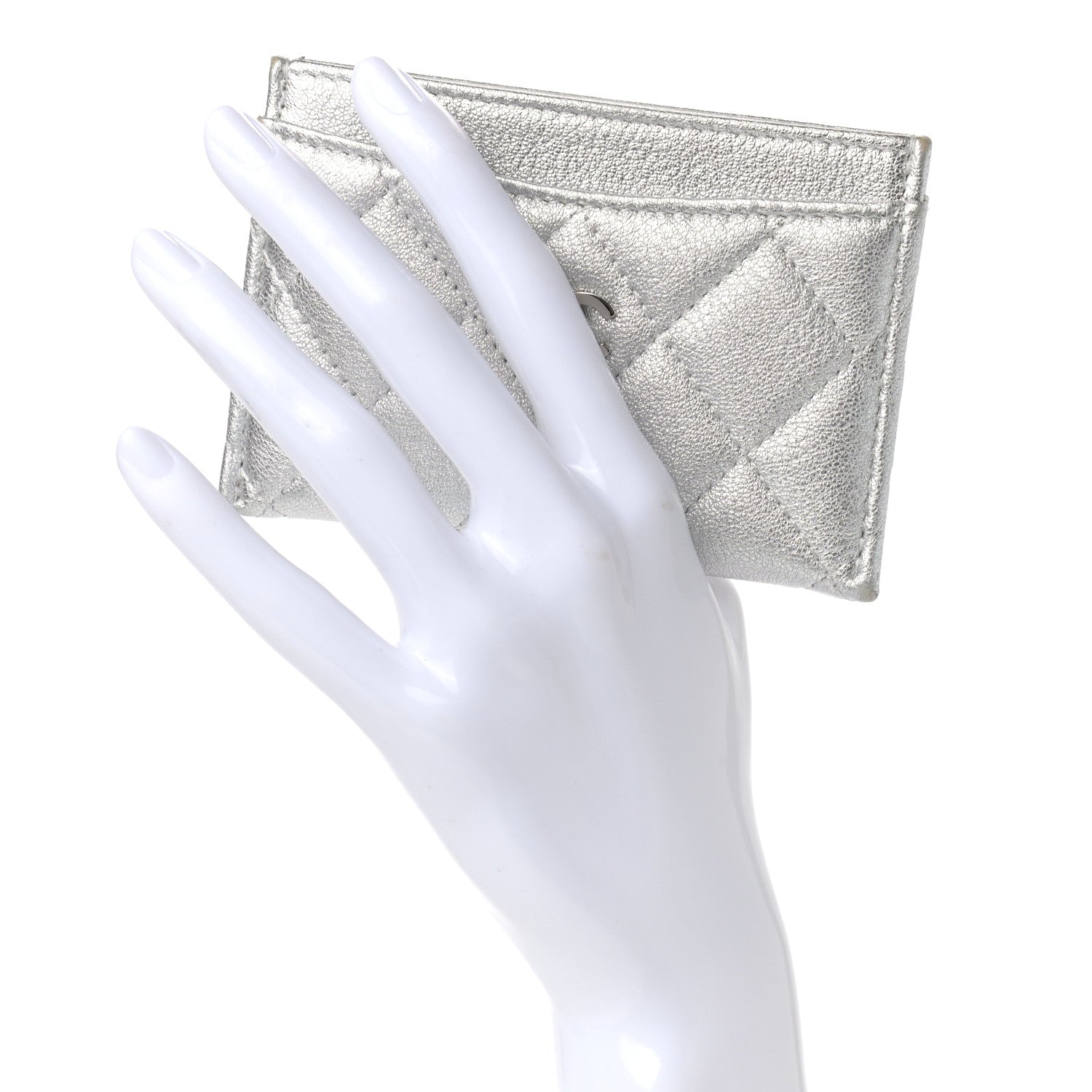 Chanel Metallic Lambskin Quilted Card Holder Silver 2 of 12