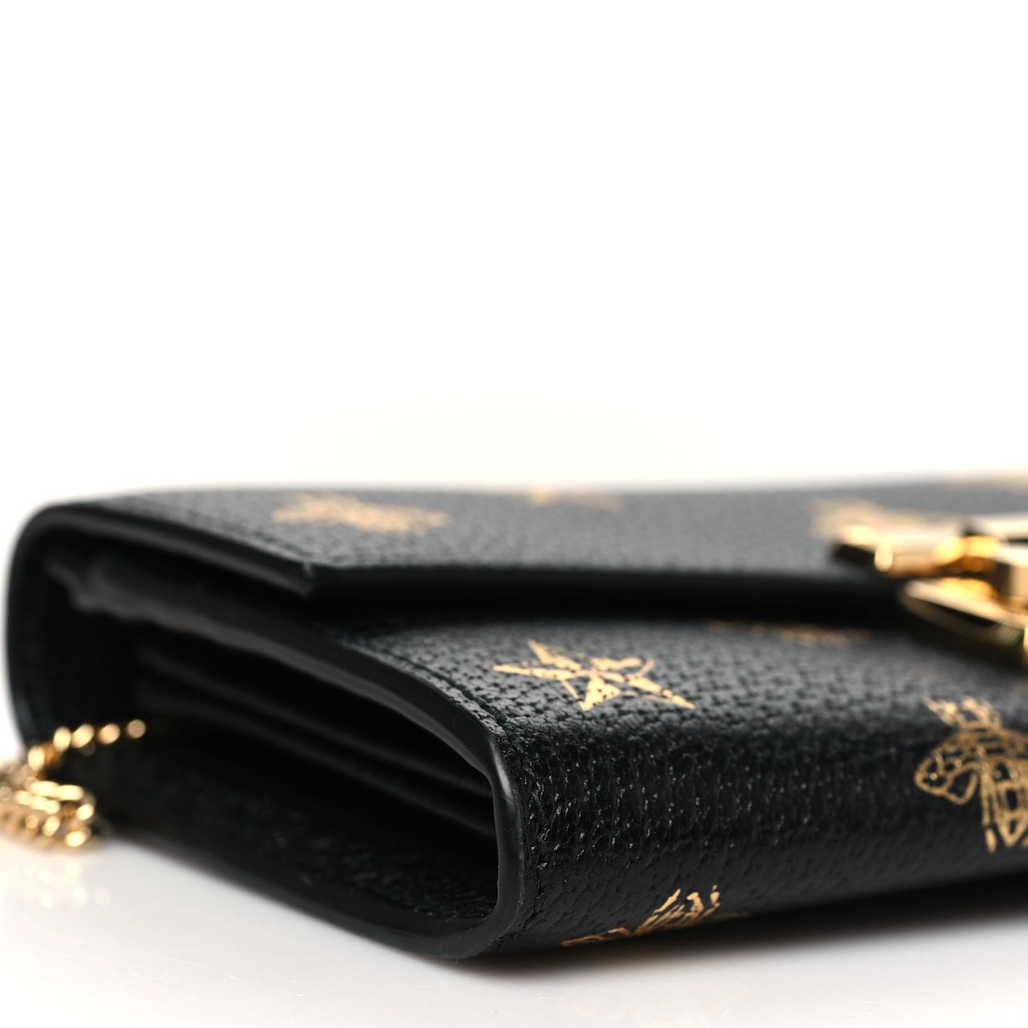 Grained Calfskin Bee Star Continental Chain Wallet Black
