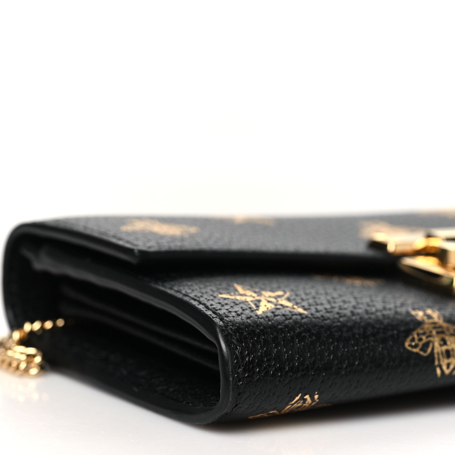 Gucci Grained Calfskin Bee Star Continental Chain Wallet Black 9 of 10