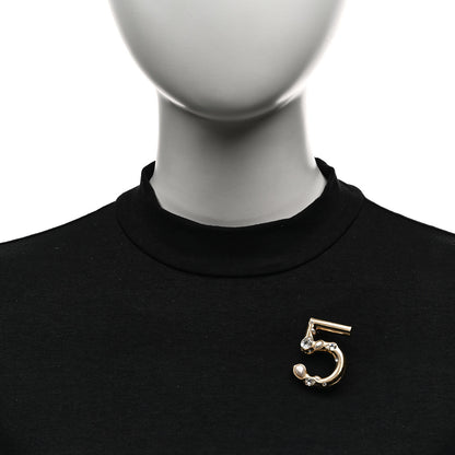 Chanel Pearl Crystal N°5 Brooch Gold 2 of 5