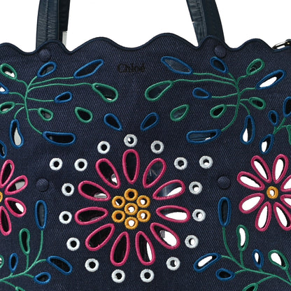 Chloe Linen Calfskin Large Kamilla North-South Tote Navy Multicolor 7 of 9